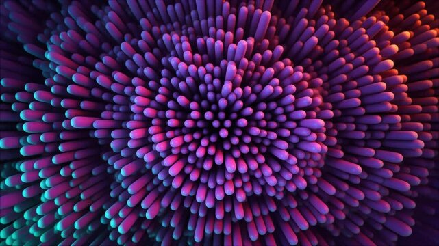 Seamless Loop of Glowing Pink and Purple Geometric Fluid Particles Moving in Abstract Cluster, Cinematic Full HD Motion Background