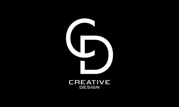 Modern letter CD monogram logo design template with elegant minimalist interlocking white lines on black background