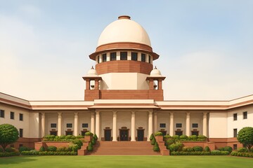 Obraz premium Exterior facade of the supreme court of india building in new delhi with building architecture government judicial landmark structure exteriors