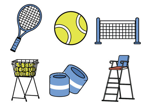 Tennis Equipment Collection Icons.