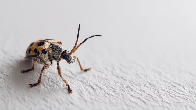 bug crawling on a plain white wall, minimal aesthetic, soft shadows, ultra detailed 8k
