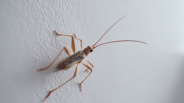 single insect on a clean white wall, minimalistic composition, sharp focus, ultra realistic 8k 