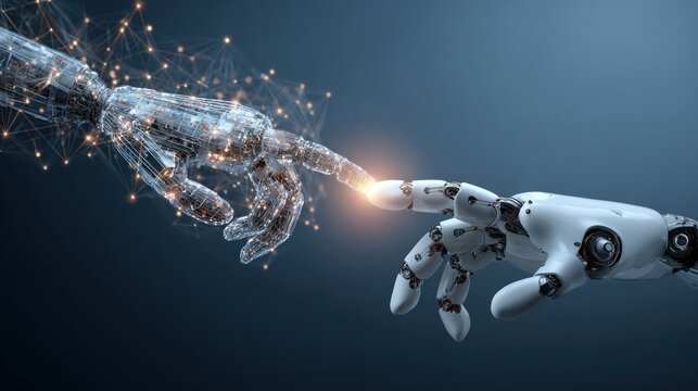 Robot hands touching transparent background