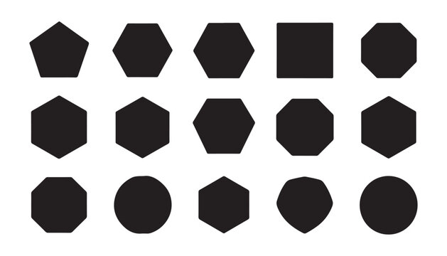 Hexagon and octagon silhouette shapes set on transparent background for logo creation and web interface use.