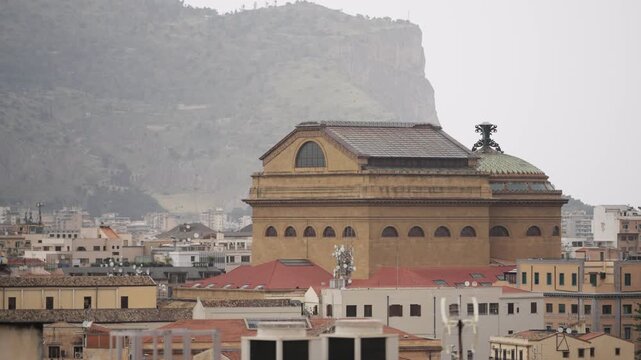 Aerial View of Teatro Massimo Opera House and Palermo Cityscape