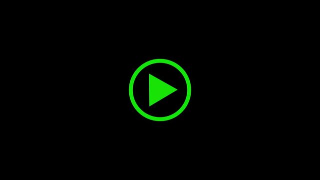 play icon, video play icon for website and mobile design animation on black background. glowing play button animation. Press to play. On black background .Video, play button icon animation