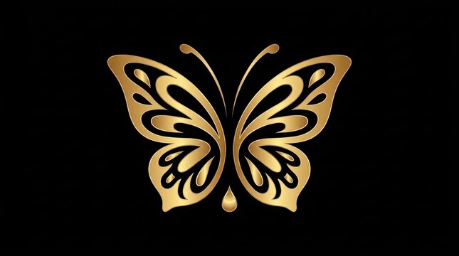 Ornate gold butterfly silhouette on black.