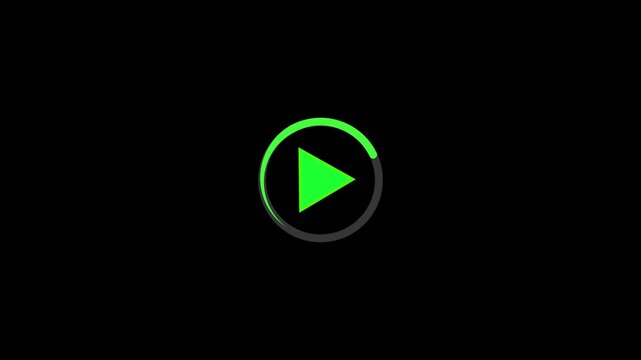play icon, video play icon for website and mobile design animation on black background. glowing play button animation. Press to play. On black background .Video, play button icon animation