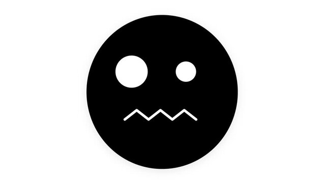 Nervous black emoji face opening eyes on a white background