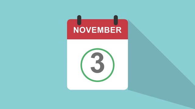 Calendar Animated Date Selection Showing October 31st Changing to November 3rd for Planning