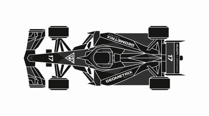 Obraz premium Top View of a Sleek, Modern Formula 1 Race Car, Geometric Design, Speed Concept, Isolated on White Background