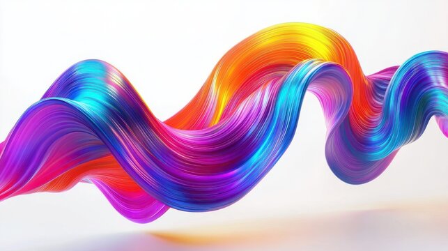 vibrant floating multicolored ribbon wave with glossy brushstroke texture on white background conveying dynamic fluid motion and energetic playfulness