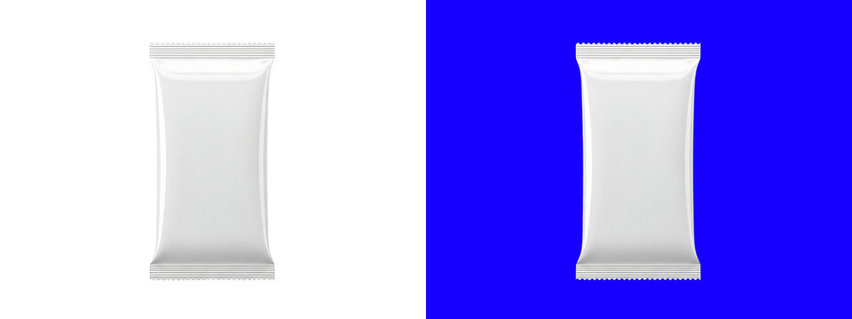 White blank snack food packaging wrapper, isolated on a white background, branding, label and product mockups isolated on a transparent background