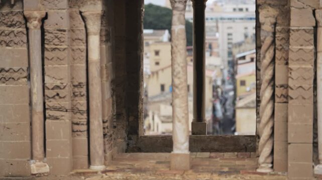 Palermo Cathedral Window View of Historic Street, Sicily, Italy