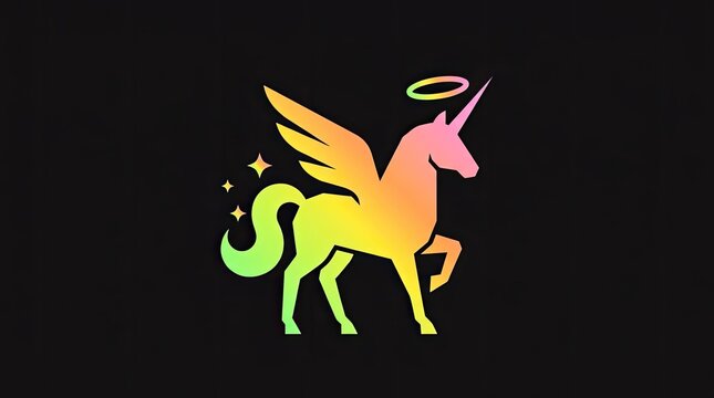 Rainbow gradient winged unicorn pegasus with a halo.