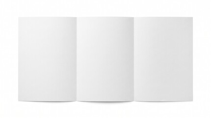 Fototapeta premium Blank trifold brochure mockup on white background, empty three fold paper flyer template, clean white pamphlet layout for corporate branding
