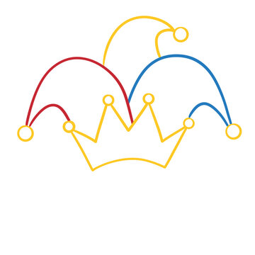 Minimal colorful jester hat line art clipart for Karneval, Fasching, Mardi Gras, carnival parties and festive celebration designs