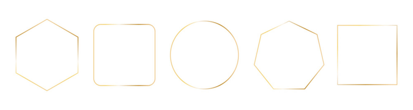 Golden outline thin frames. Vector aesthetic geometric shine luxury minimalist borders for invitations design