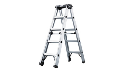 Isolated modern aluminum folding stepladder, essential for home improvement and construction safety. © Aoife