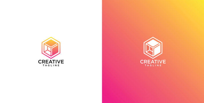 Abstract 3D hexagonal cube logo design featuring a modern geometric structure, rendered with vibrant gradient colors, ideal for creative branding and innovative businesses