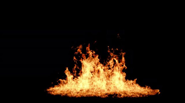 Ground Flames: Intense, vibrant flames dance and rise from a glowing base, set against a stark black background, embodying the raw power and heat of fire.