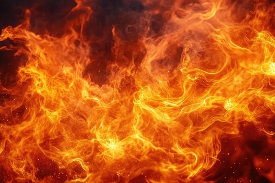 swirling orange and yellow flames with glowing embers and drifting smoke conveying intense fierce energy
