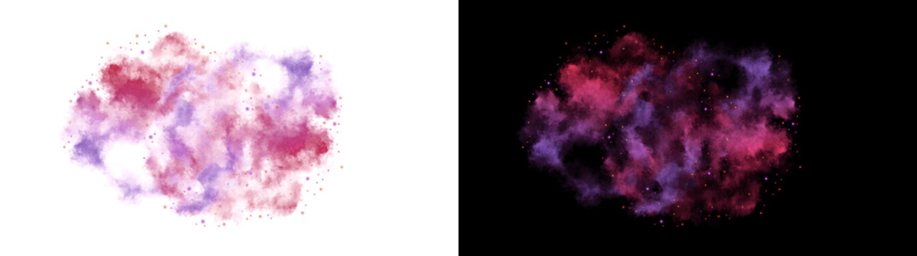 Colorful galaxy nebula with cosmic cloud and sparkling star texture for cinematic overlays in PNG, Transparent and Black Background Versions
