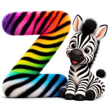 Alphabet letter z with Cute Baby Zebra Illustration Isolated on White Background Cartoon Safari Wildlife Animal with Black and White Stripes for Zoo Nature and Kids Design
