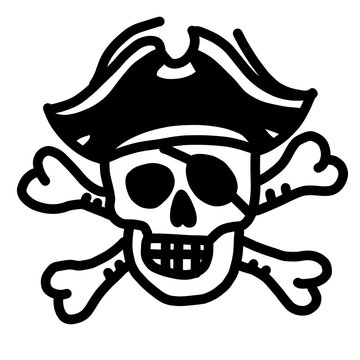Edgy pirate skull with eyepatch and crossbones line art