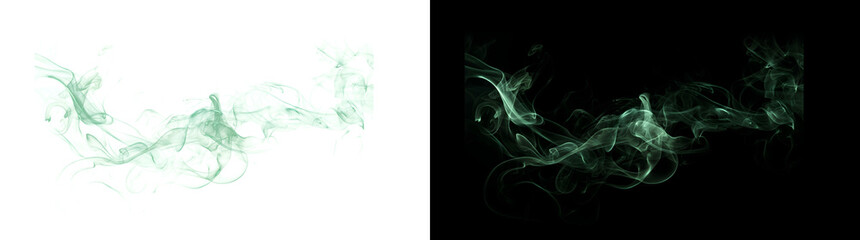 Green smoke swirl with flowing wisp curl texture and soft trails for cinematic overlays in PNG, Transparent and Black Background Versions © Crafter