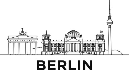 Berlin Germany Skyline Line Art Vector with Famous Landmarks and Historic Architecture © Md Ohidul