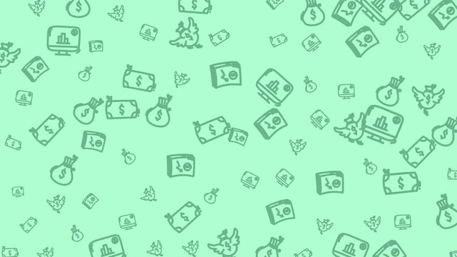 Suitable for financial websites, presentations, and educational materials. Vibrant green design with various currency symbols and money icons beautifully scattered.