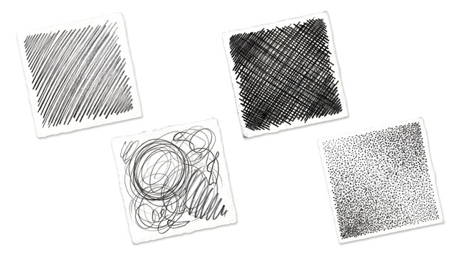 Pencil Sketch Texture Hand Drawn Scribble Lines Isolated White Background Art set of black and white photo frames 