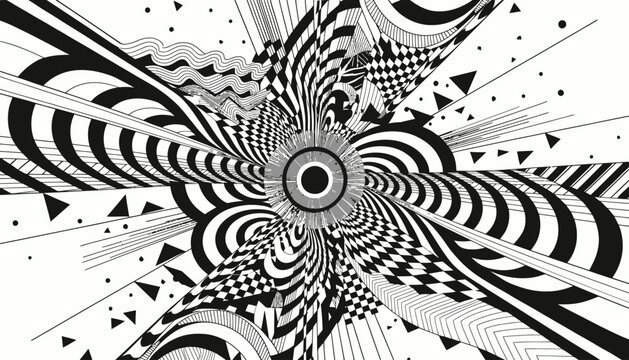 Abstract Optical Art Pattern with Geometric Shapes and Radial Symmetry