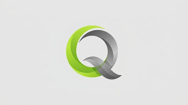 Silver and green letter Q circular logo