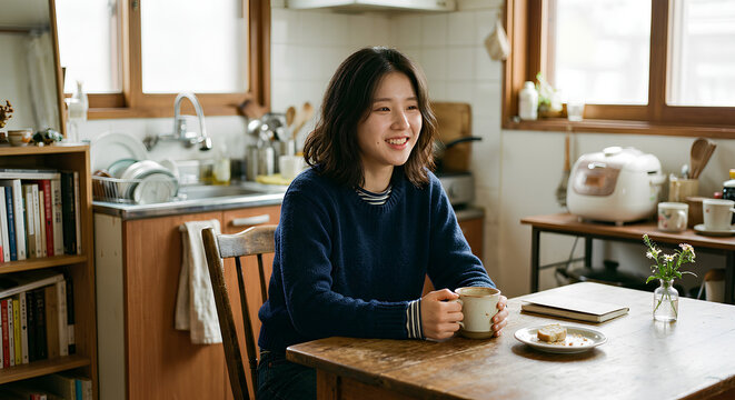 티타임을 가지는 여성