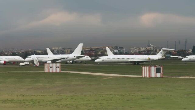 Sofia Airport Operations: Business Planes on Tarmac, Bulgaria