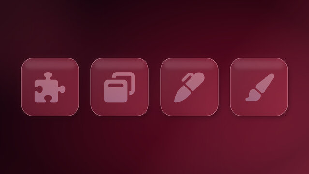 Translucent glass buttons with puzzle piece, duplicate, eyedropper and brush icons