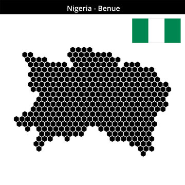 Map of Nigeria region Benue in medium hexagonal dots