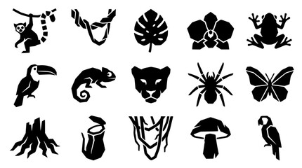 Jungle Silhouette Icons in Clean Vector Style for Tropical Design © MdShahazahan