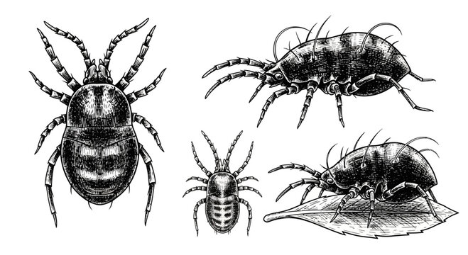 Detailed Vintage Illustration of Spider Mites