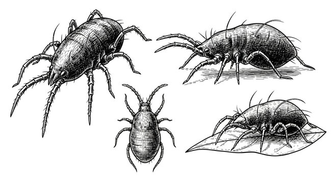 Vintage Botanical Illustration of Aphids or Plant Lice Insects
