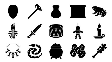 Witchcraft objects in silhouette for occult rituals and dark magic themes © MdShahazahan