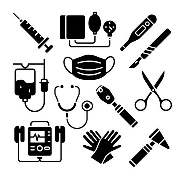 Medical Equipment Healthcare Doctor Tools Solid Glyph Icon Set