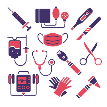 Medical Equipment Healthcare Doctor Tools Two Tone Icon Set