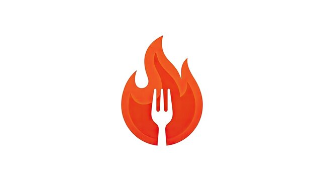Stylized flame logo with white fork silhouette for restaurant branding.