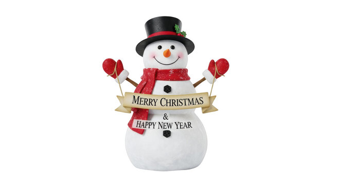 Snowman in red scarf and hat.