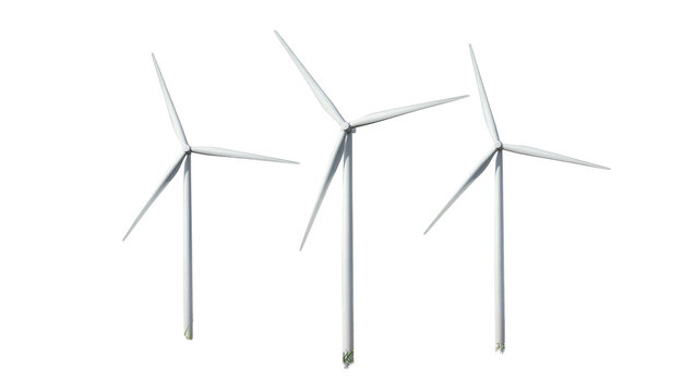 Isolated set of three wind turbines for renewable green energy generation power