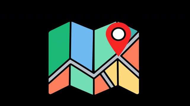 Folded map with a prominent red location pin motion loop video- ideal for navigation apps, travel blogs, location-based services, and digital marketing materials