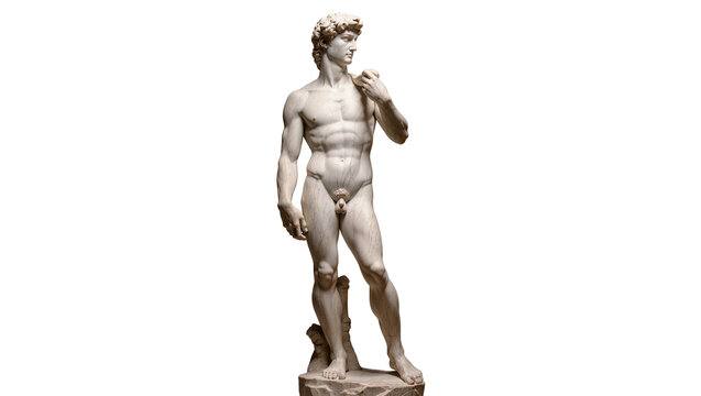 Isolated marble sculpture of David by Michelangelo, classical Renaissance masterpiece art